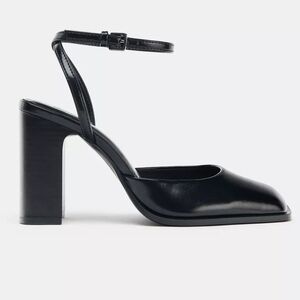 Zara Black Block Heel Ankle Strap Shoes